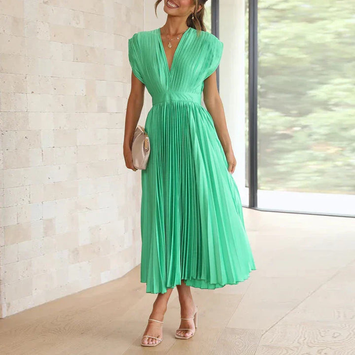 Irish - Pleated V-Neck Midi Dress