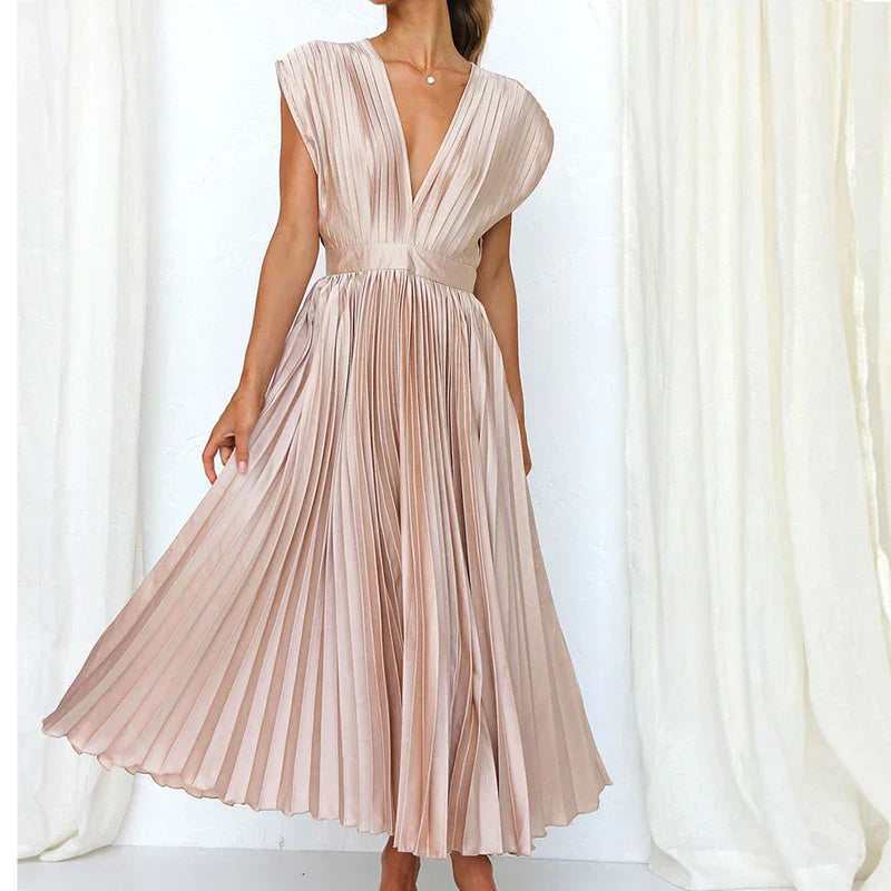 Irish - Pleated V-Neck Midi Dress