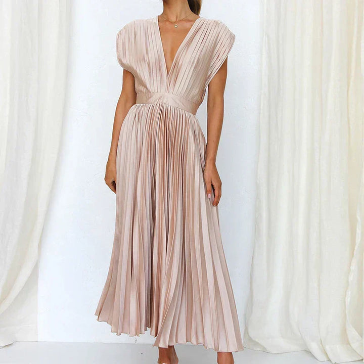 Irish - Pleated V-Neck Midi Dress