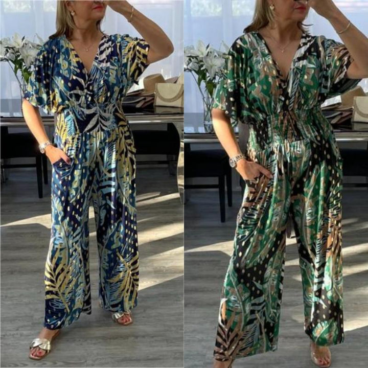 Natalia™ - Tropical Leaf Print Jumpsuit